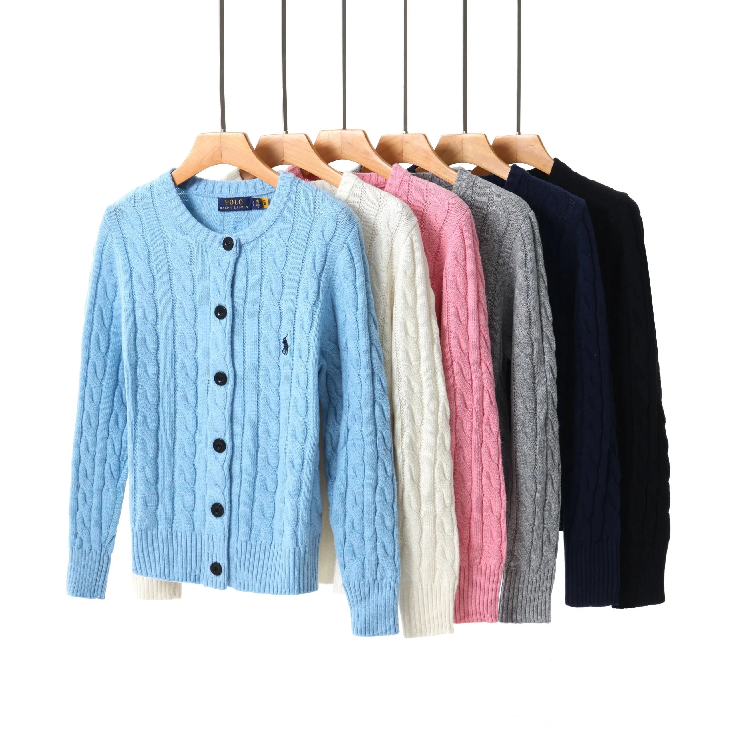 Polo Cable-Knit Cotton Crewneck Cardigan